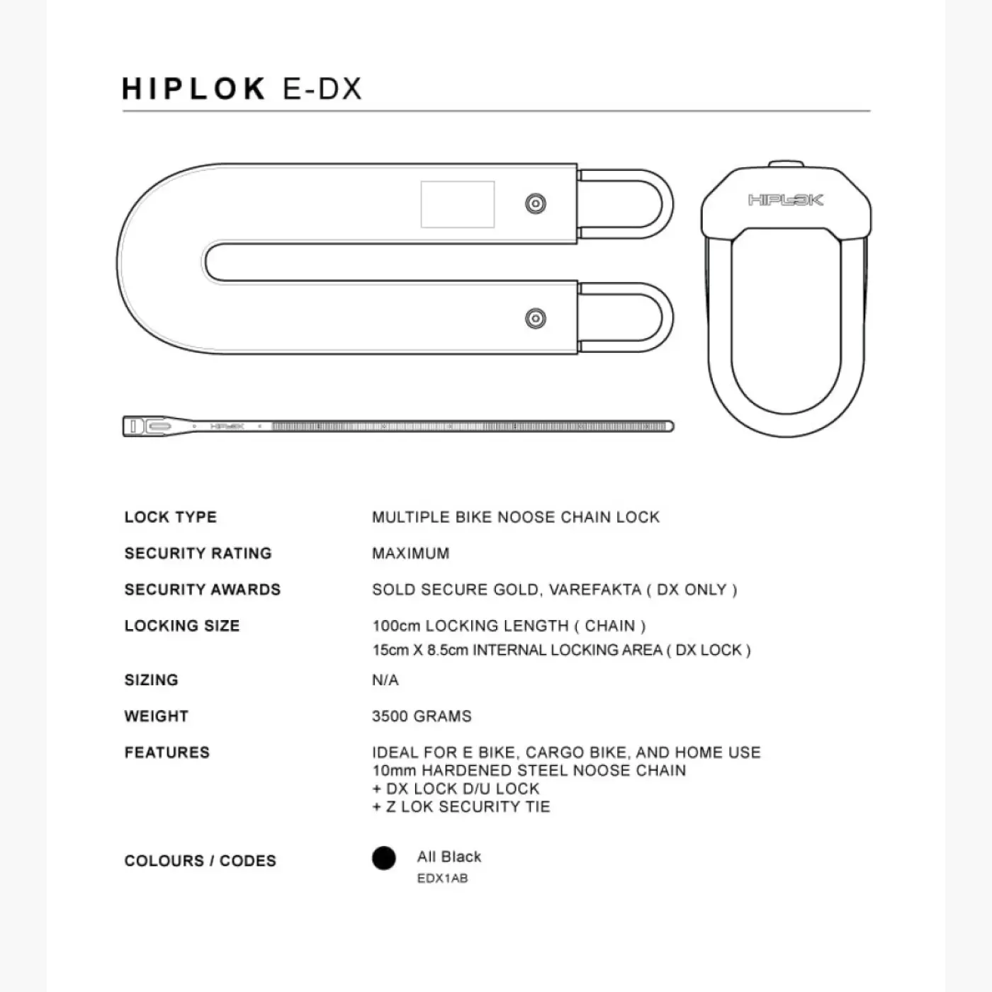 Hiplok E-DX - Fekete - Zárak (SKU: EDX1AB)